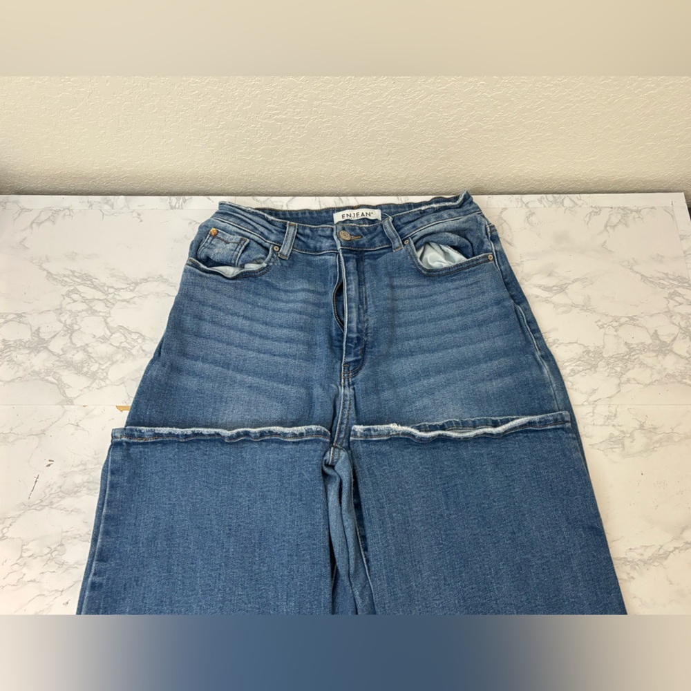 Enjean Denim Co. Jeans Womens Juniors Sz 11 BootCut Off High Waisted Blue - Picture 3 of 7